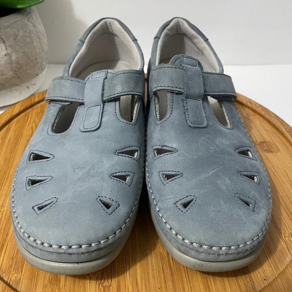 SAS Roamer Blue Leather Mary Jane Women 9 Wide Width Cutout Comfort Walking Shoe - Picture 3 of 8